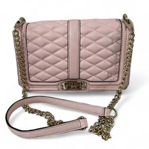 Rebecca Minkoff Blush Quilted Leather Crossbody Gold Chain‎ Designer